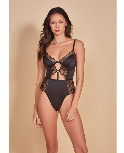 Thread Bare Satin &amp; Embroidered Mesh Teddy Black SM