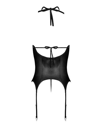 Lust Madame Corset w/Metal Garters &amp; G-String Black L/XL
