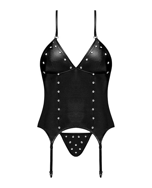 Lust Madame Corset w/Metal Garters &amp; G-String Black S/M