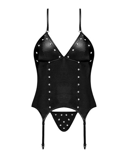 Lust Madame Corset w/Metal Garters &amp; G-String Black S/M