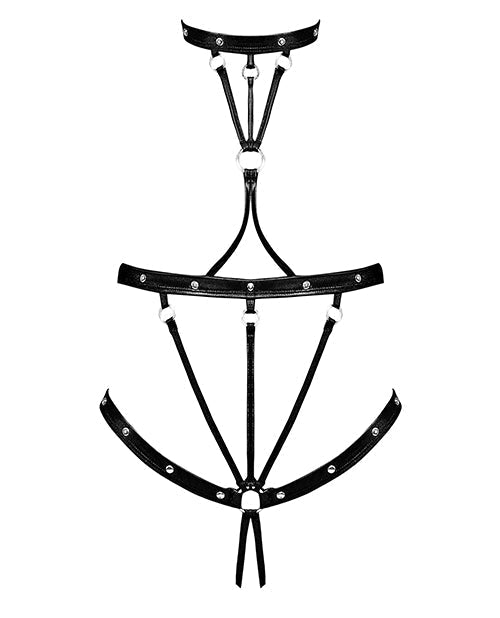 Lust Seducer Strappy Cupless &amp; Crotchless G-String Teddy Black S/M