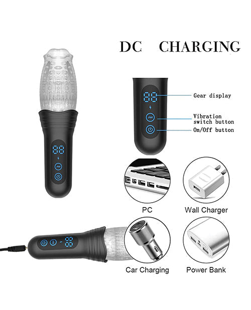 Male Rose Pro Thrusting Rotating &amp; Vibrating 3D Masturbator - Black