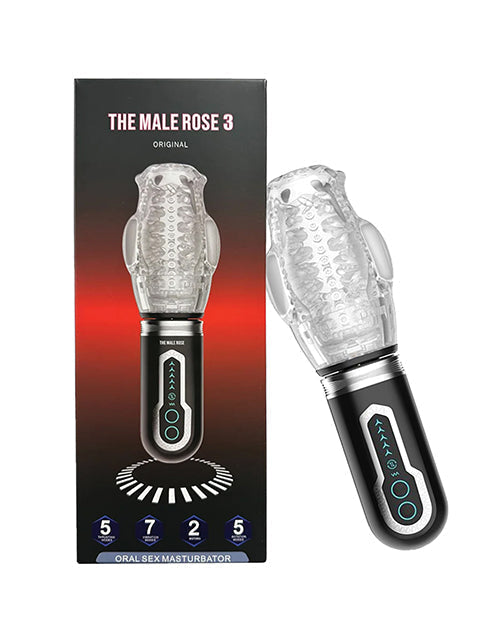 Male Rose 3 Thrusting, Rotating &amp; Vibrating Oral Sex Masturbator - Black
