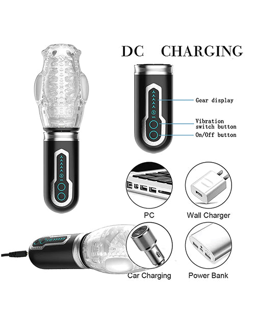 Male Rose 3 Thrusting, Rotating &amp; Vibrating Oral Sex Masturbator - Black