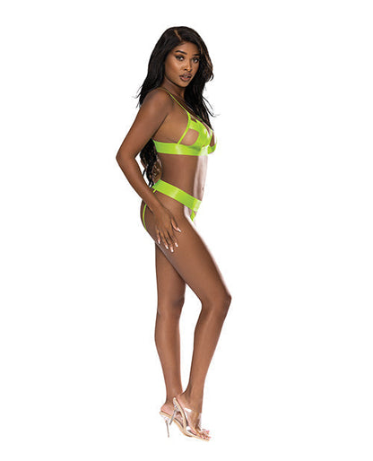 Strap-Tease Bra &amp; Crotchless Panty Neon Yellow S/M