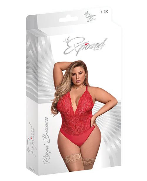 Risque Business Lace &amp; Mesh Teddy w/Snap Crotch Red QN
