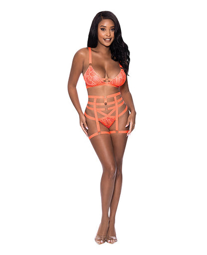 Rude Awakening Bralette, Thigh High Garter &amp; Cheeky Panty Orange L/XL