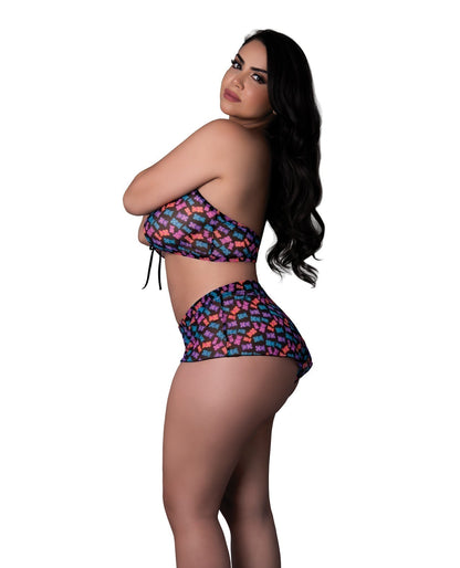 Hazy Dayz Gummy Bear Blacklight Reflective Halter Top &amp; Short 2 pc Set - Multi QN