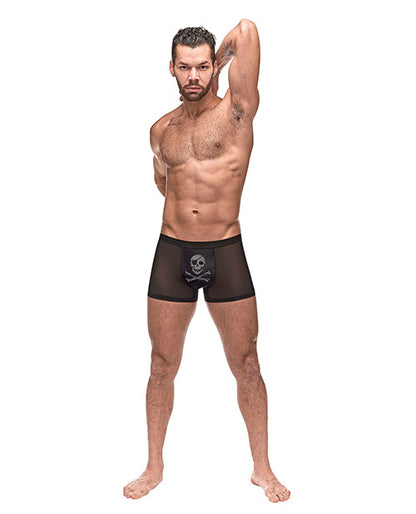 Private Screening Micro Mesh &amp; Modal Skull Pouch Short Black LG