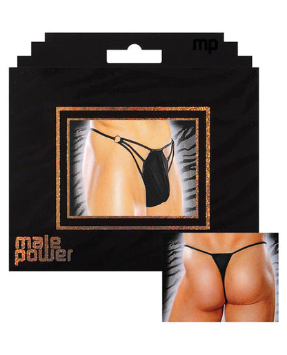 Male Power G-string w/Straps &amp; Rings Black L/XL