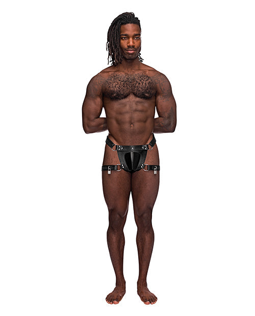 Leather Scorpio Adjustable Waist &amp; Leg Band Thong Black O/S