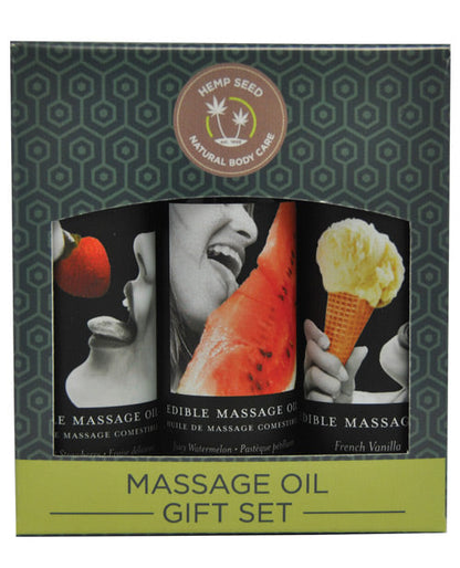 Earthly Body Edible Massage Oil Gift Set - 2 oz Watermelon, Strawberry &amp; Vanilla