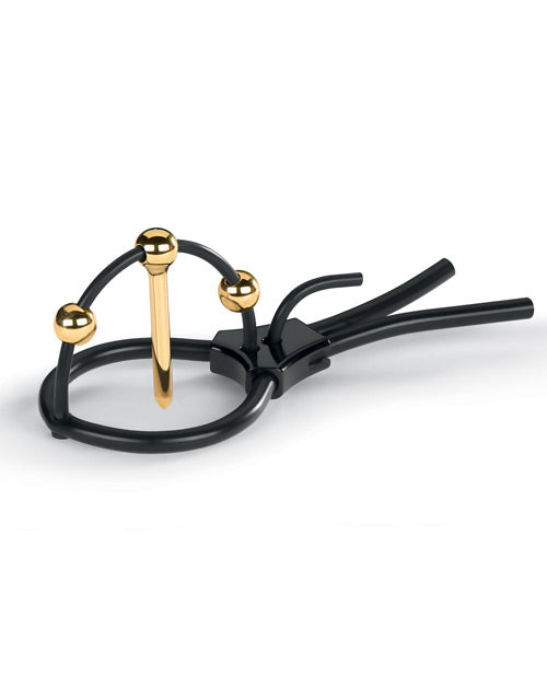 Mystim Plunging Pete w/Corona Strap &amp; Urethral Sound - Black/Gold
