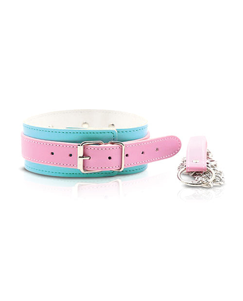 Nobu Fetish Choker &amp; Leash Set - Pink/Blue