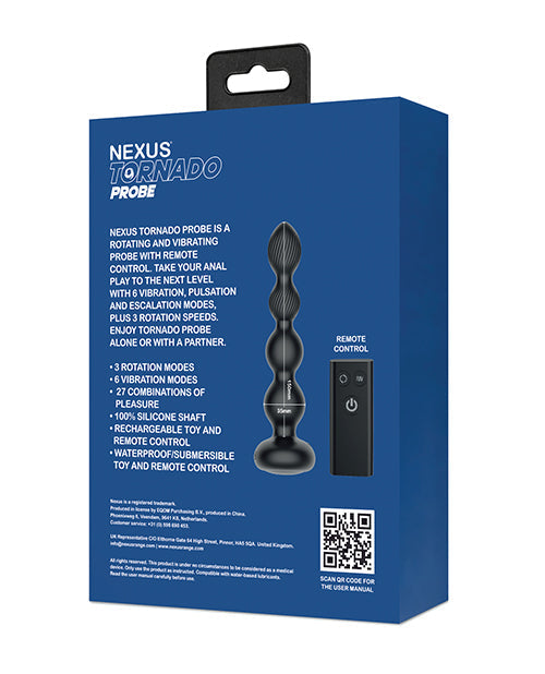 Nexus Tornado Probe Rotating &amp; Vibrating Butt Plug - Black