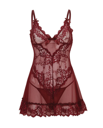 Valentine Lacey Babydoll w/G-String - Zinfandel 1X/2X