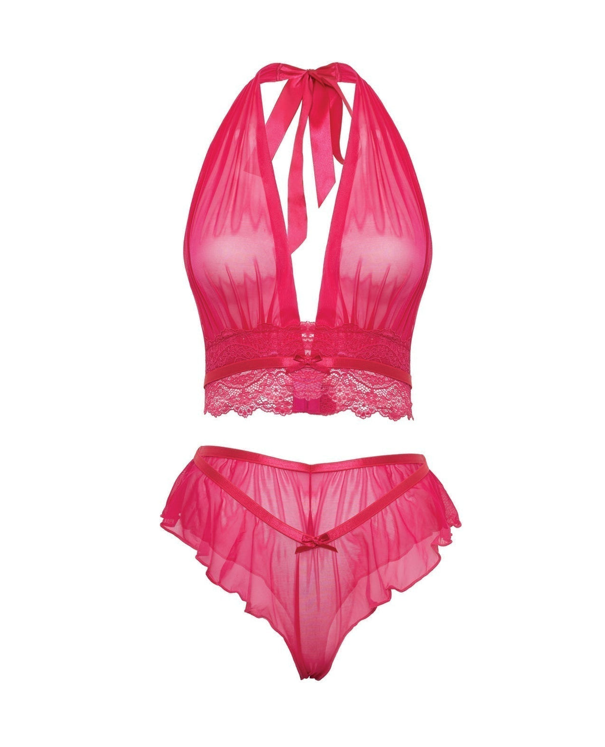 Maylah Mesh &amp; Lace Halter 2 pc Set - Pink L/XL