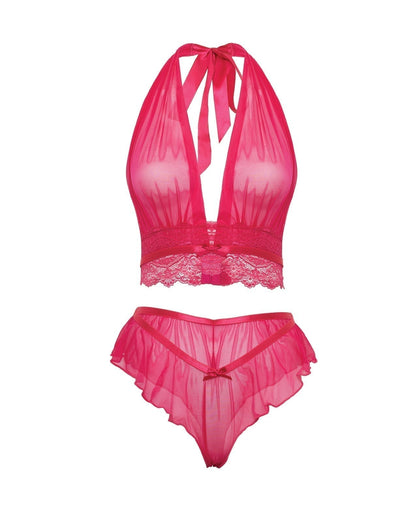 Maylah Mesh &amp; Lace Halter 2 pc Set - Pink S/M