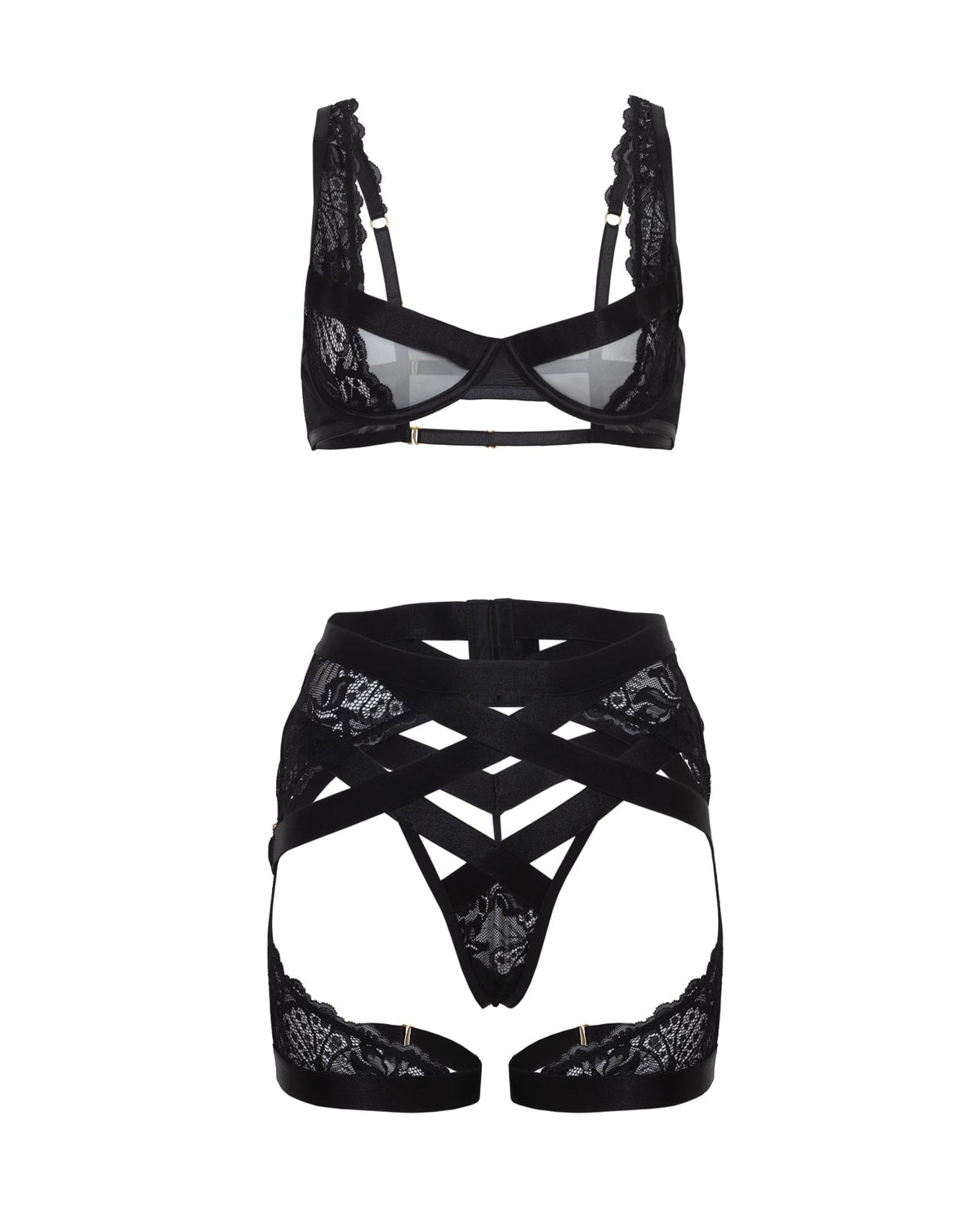 Thalia Mesh &amp; Lace Underwire 3 pc Set - Black LG