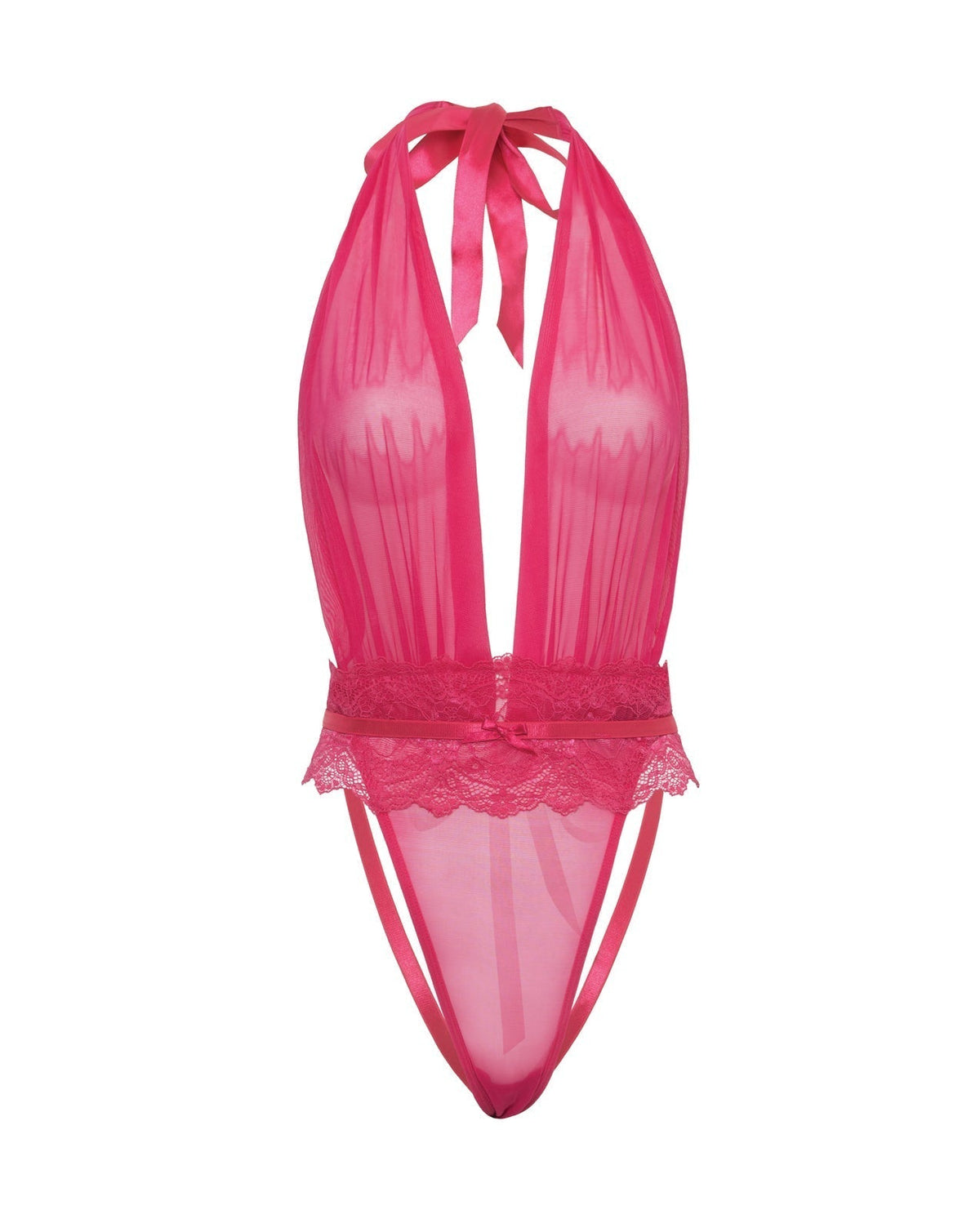 Maylah Mesh &amp; Lace Halter Teddy - Pink L/XL