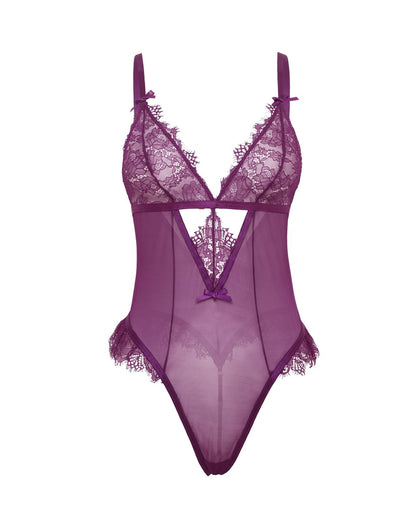 Katana Mesh &amp; Lace Teddy - Purple 1X/2X