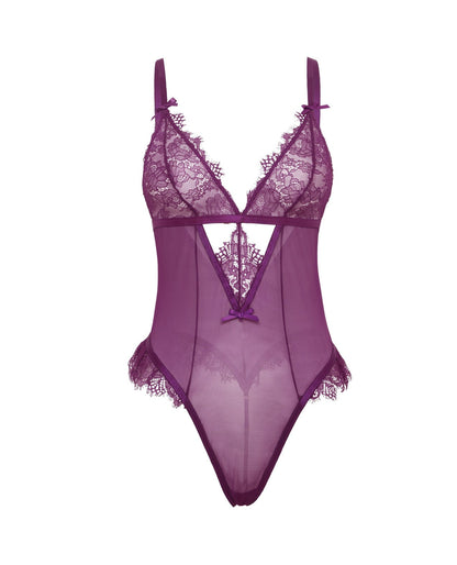 Katana Mesh &amp; Lace Teddy - Purple L/XL