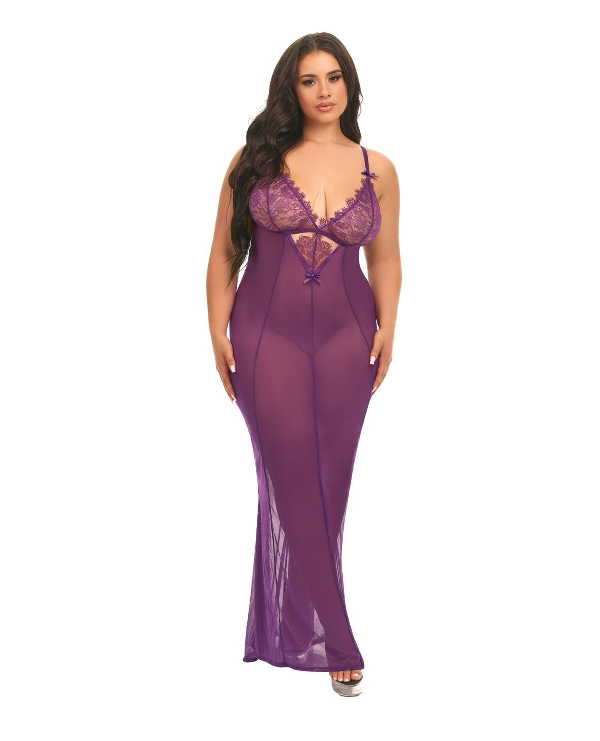 Katana Mesh &amp; Eyelash Lace Gown - Purple 1X/2X