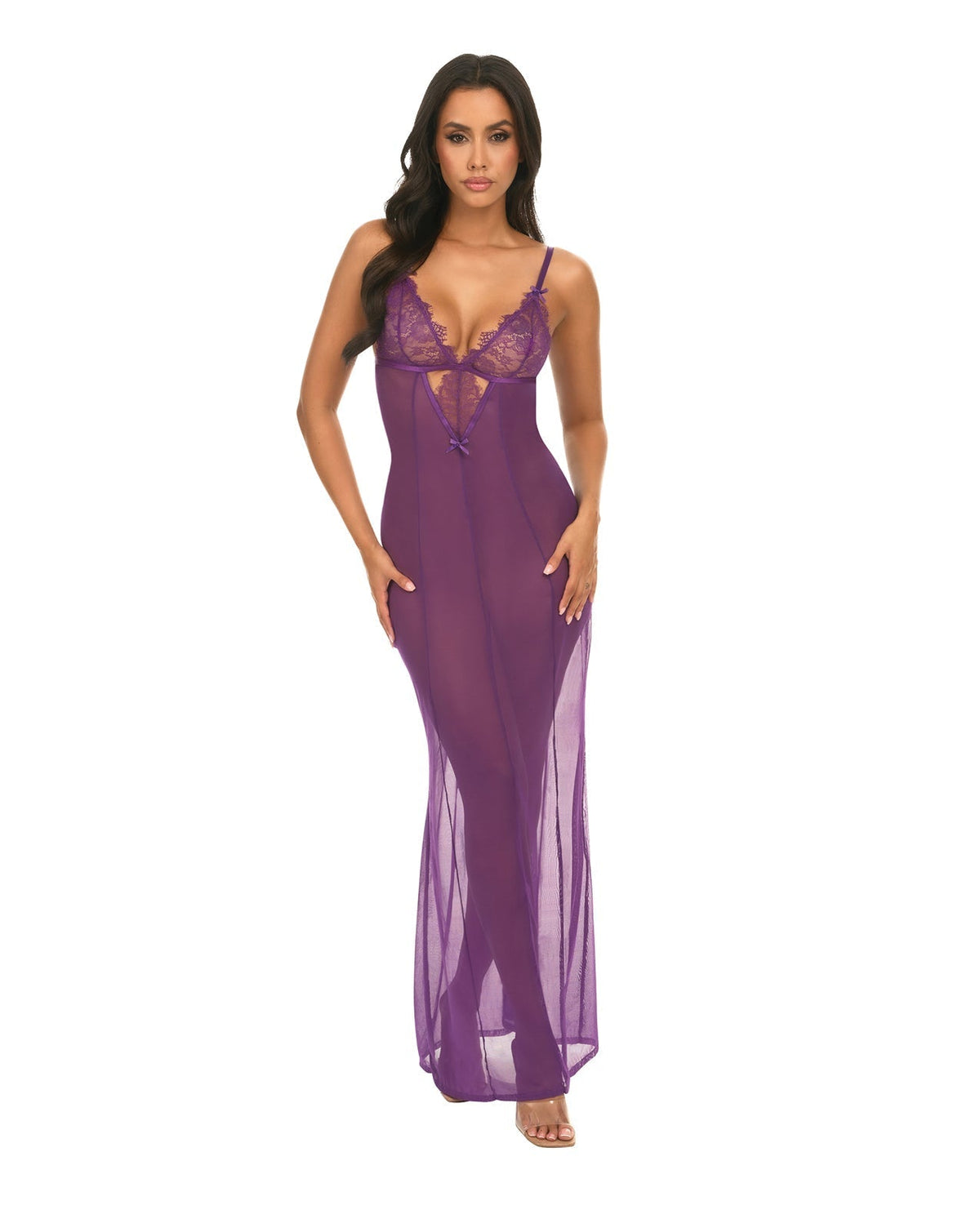Katana Mesh &amp; Eyelash Lace Gown - Purple L/XL