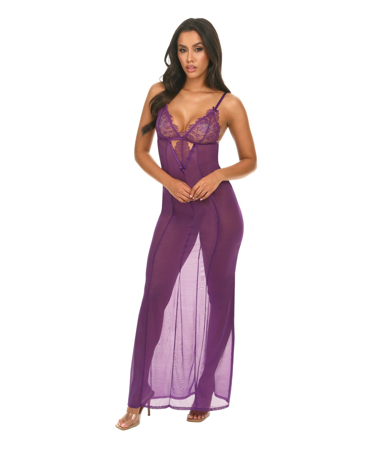 Katana Mesh &amp; Eyelash Lace Gown - Purple L/XL
