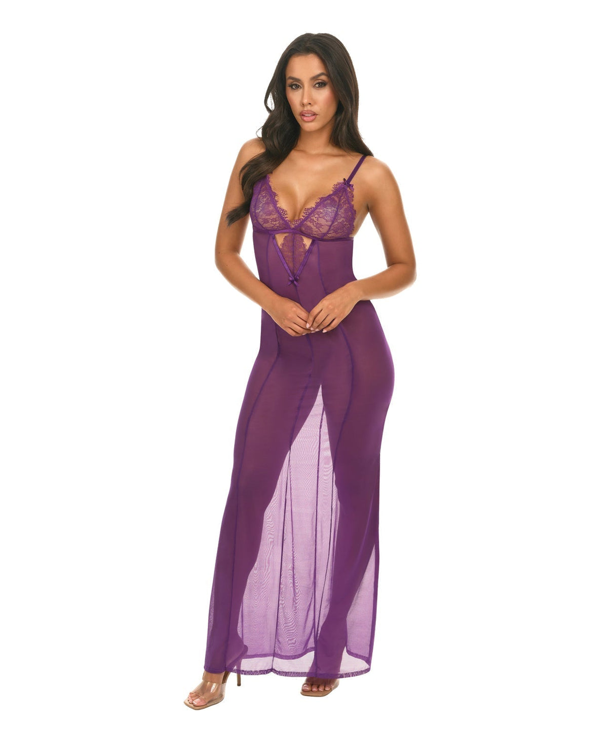 Katana Mesh &amp; Eyelash Lace Gown - Purple S/M