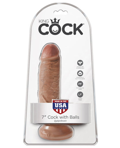 King Cock 7" Big Dildo with Balls | Tan Suction Cup Dildo | Large Dildo | Realistic Dildo
