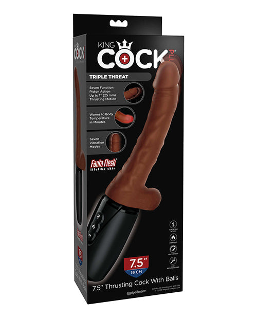 King Cock Plus Thrusting, Warming &amp; Vibrating  7.5" Triple Threat Dong - Brown
