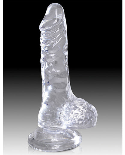 King Cock Clear 4" Big Dildo with Balls | Large Dildo | Realistic Dildo | Suction Cup Dildo