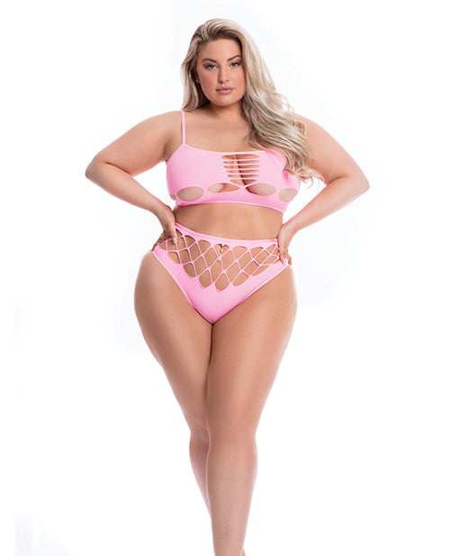 Pink Lipstick Neon Dreams Bra &amp; High Waist Thong Pink QN