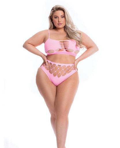 Pink Lipstick Neon Dreams Bra &amp; High Waist Thong Pink QN
