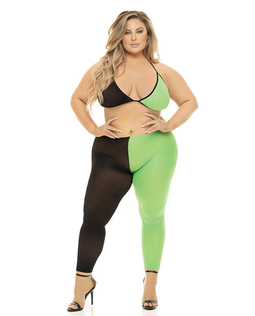 Pink Lipstick Block You Out Bra &amp; Legging Black/Green QN