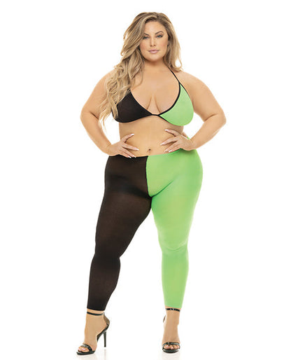 Pink Lipstick Block You Out Bra &amp; Legging Black/Green QN