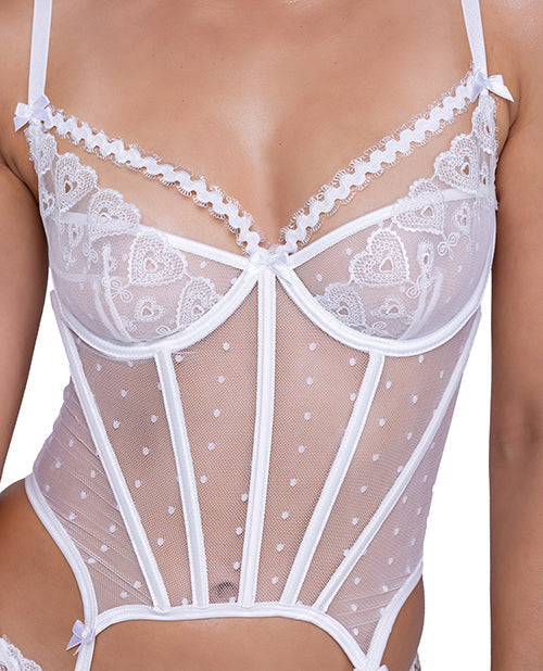 Forever Yours Embroidered Bustier &amp; Thong White LG