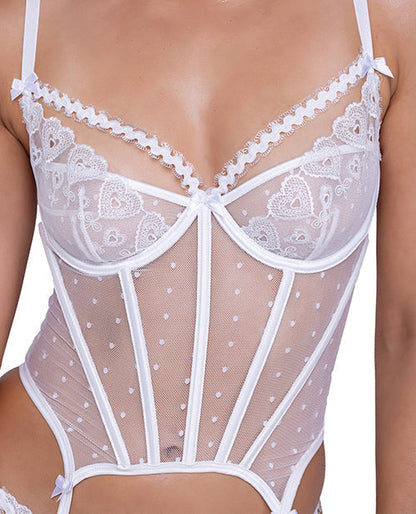 Forever Yours Embroidered Bustier &amp; Thong White XL