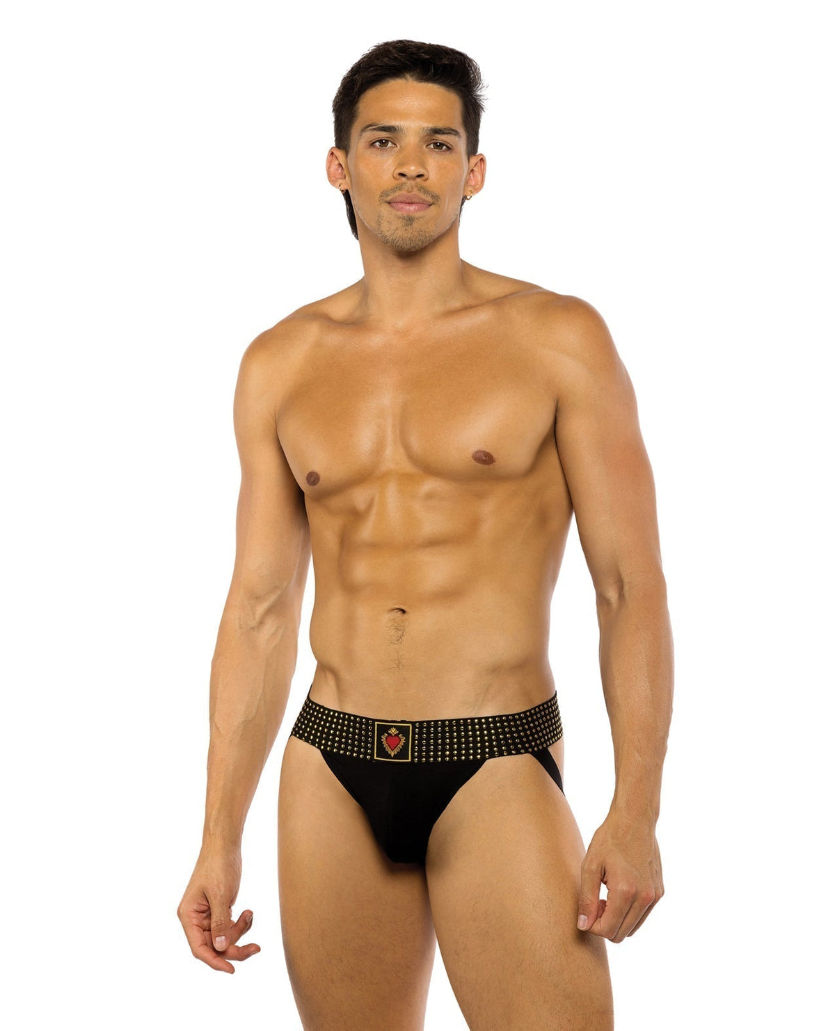 Sacred Heart Jockstrap w/Contoured Pouch &amp; Studded Elastic Waist - Black MD