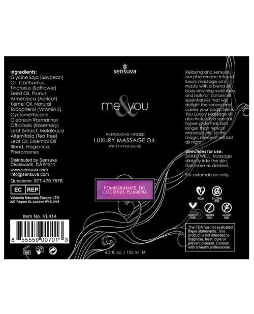 Sensuva Me &amp; You Massage Oil - 4.2 oz Sweet Secrets
