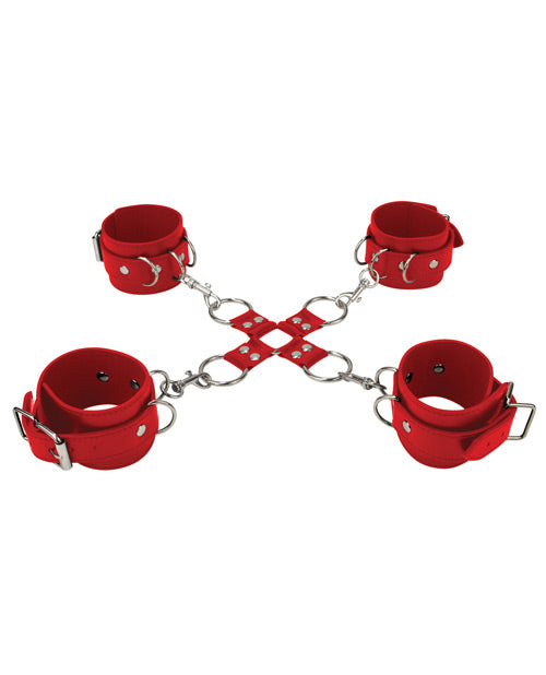 Shots Ouch Leather Hand &amp; Leg Cuffs - Red