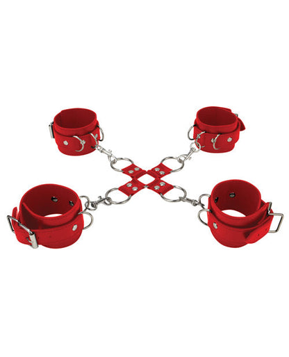Shots Ouch Leather Hand &amp; Leg Cuffs - Red