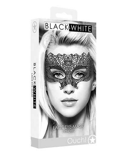 Shots Ouch Black &amp; White Lace Eye Mask - Princess Black