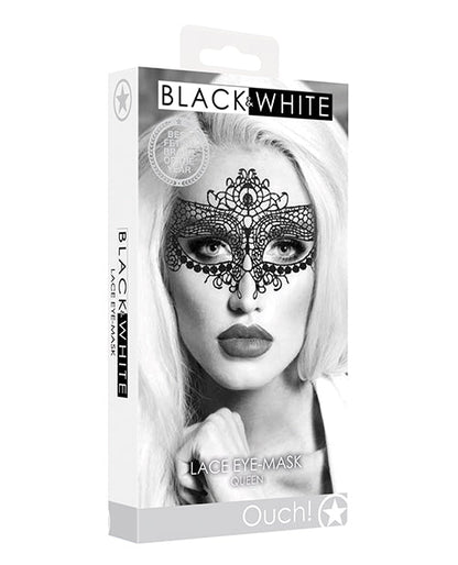 Shots Ouch Black &amp; White Lace Eye Mask - Queen Black