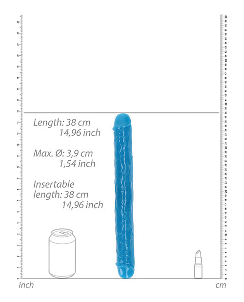 Shots RealRock 15" Big Dildo | Glow in the Dark Giant Dildo | Neon Blue Double Sided Dildo