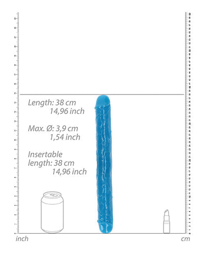 Shots RealRock 15" Big Dildo | Glow in the Dark Giant Dildo | Neon Blue Double Sided Dildo