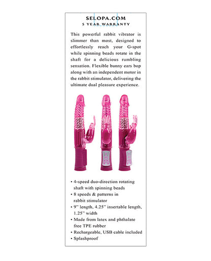 Selopa Rabbit Vibrator | Rechargeable Bunny Clit Vibrator | Waterproof Pink G Spot Vibrator | Best Vibrator for Women