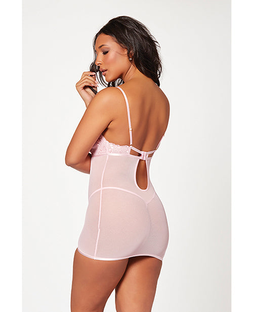 Floral Mesh Chemise &amp; G-String Pink SM