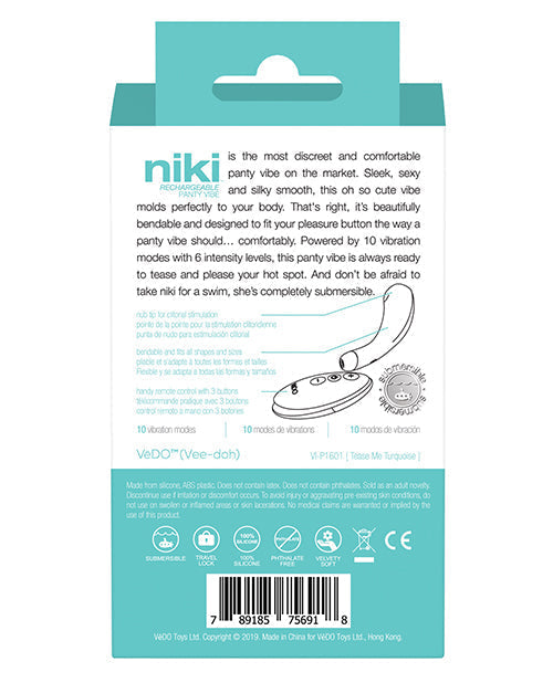 VeDO Niki Rechargeable Panty Vibe - Tease Me Turquoise